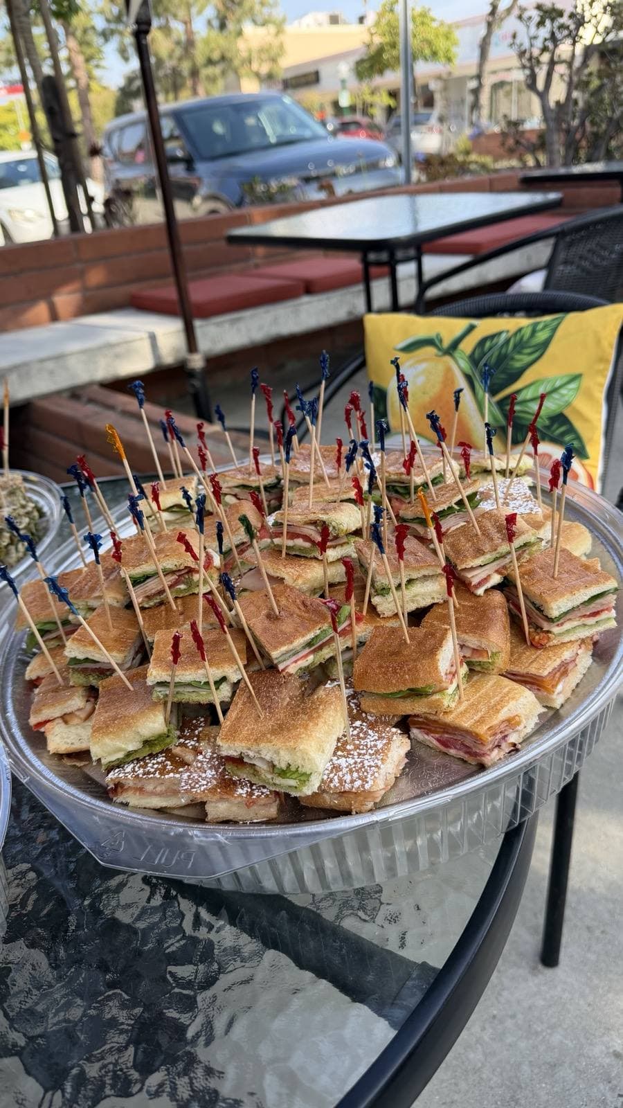 Craft services — club sandwich tray portioned for a crew