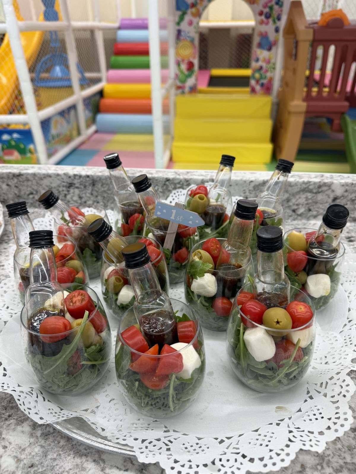 Craft services — individual salad cups with dressing on the side