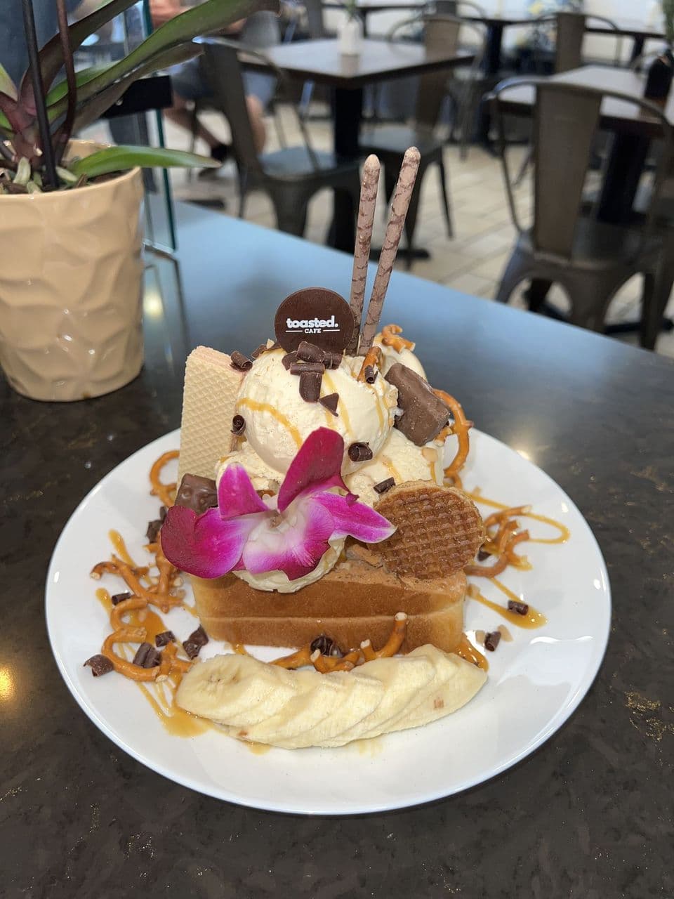 Sea Salt Caramel Toast Tower at Toasted Cafe in Montrose, CA
