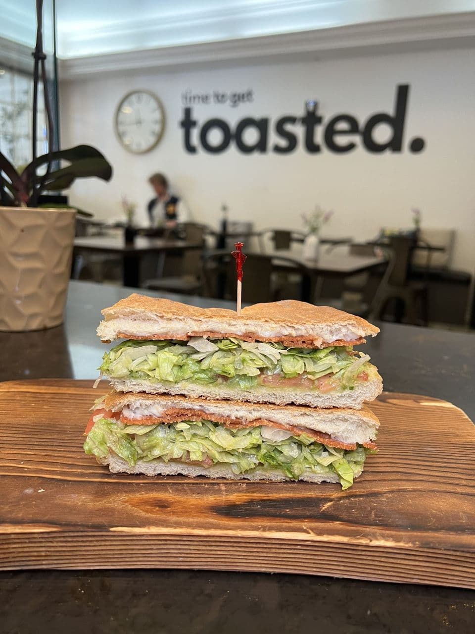Vegan BLTA at Toasted Cafe in Montrose — Our BLT gone fully plant-based: vegan bacon (contains wheat/gluten), lettuce, tomato, avocado, vegan mayo.