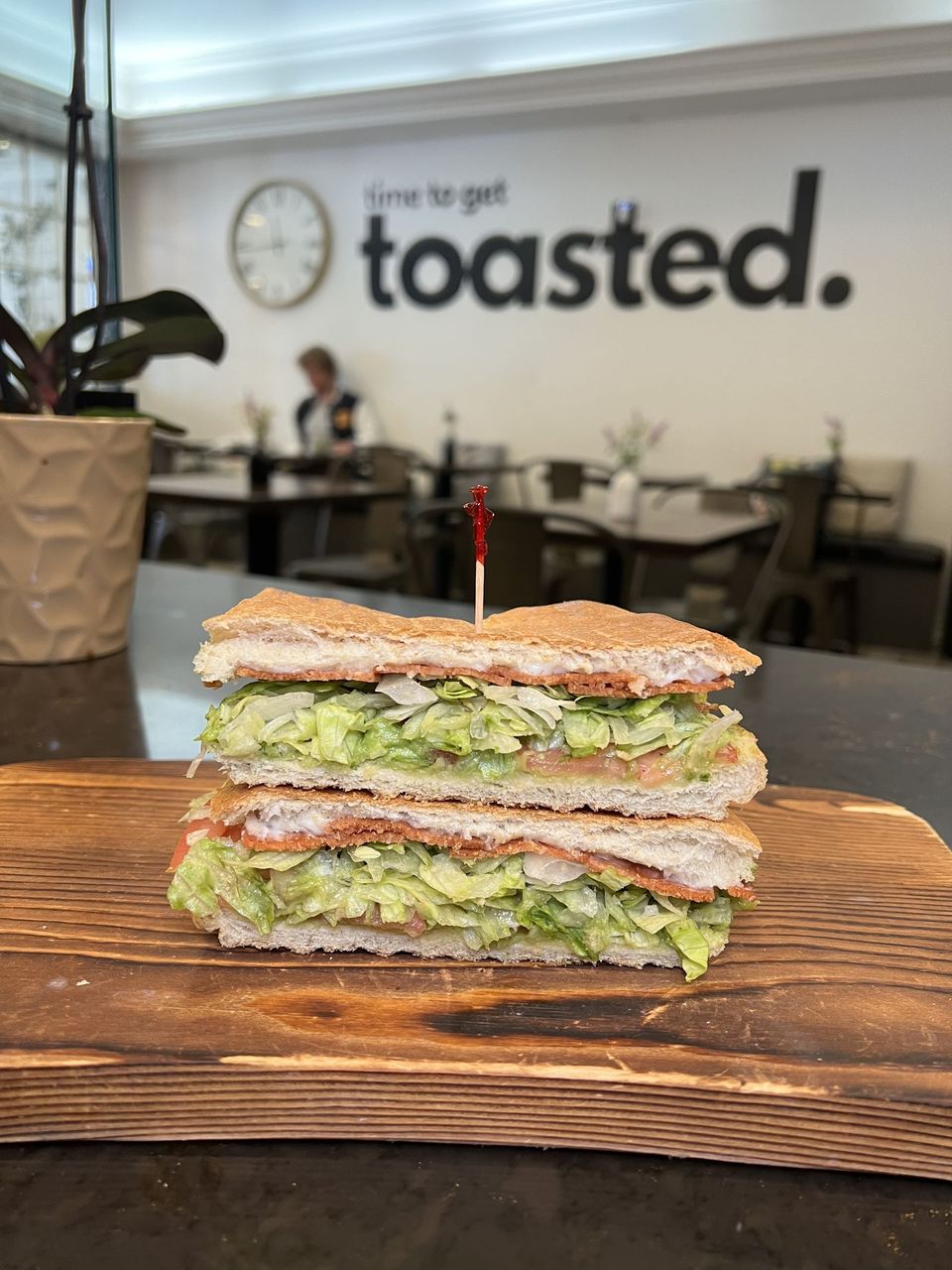 Vegan BLTA at Toasted Cafe in Montrose — Vegan bacon (contains wheat/gluten), lettuce, tomato, avocado, vegan mayo.
